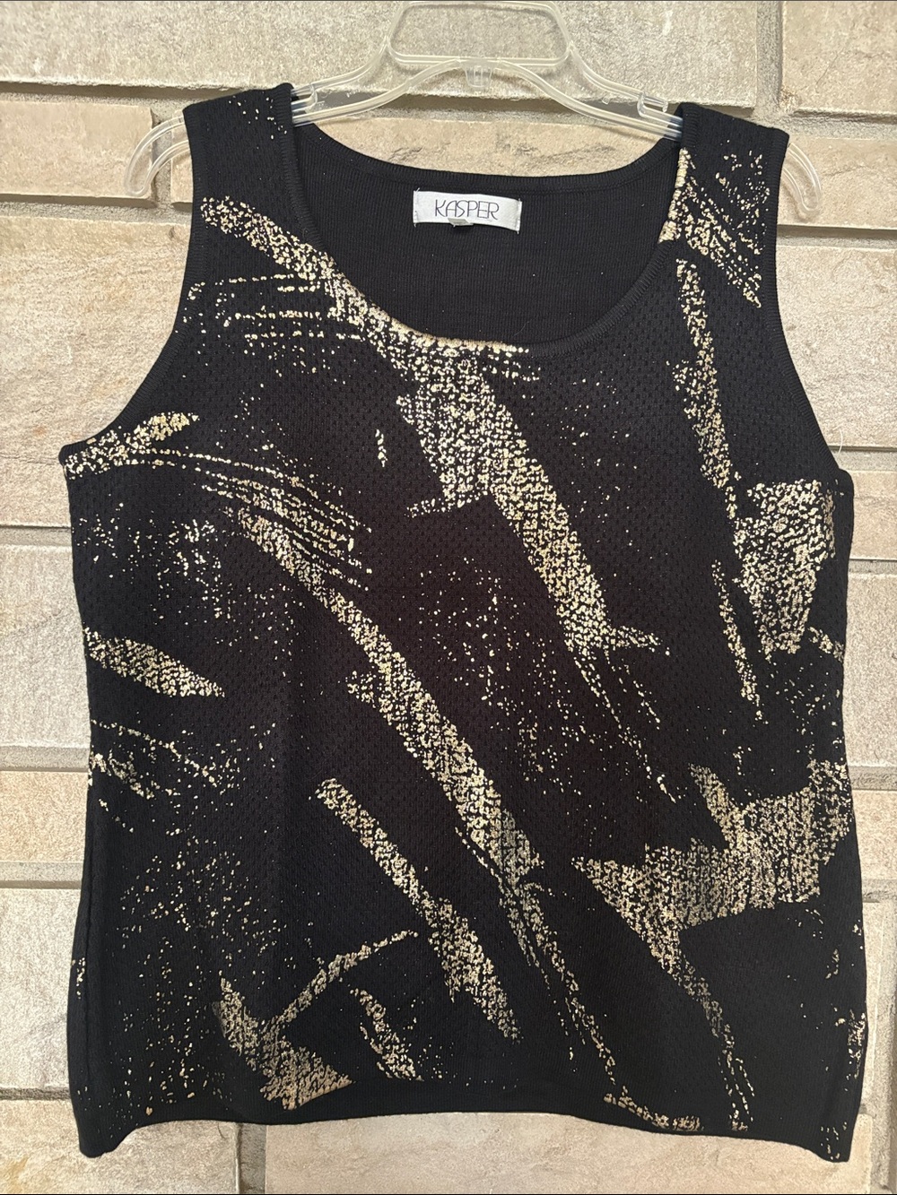 Kasper Black Tank with Metallic Gold Brushstroke Design